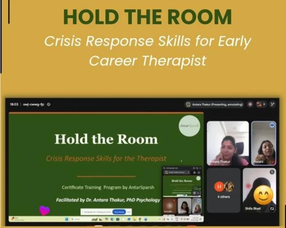 Dr. Antara Thakur presenting the Hold the Room crisis response training online